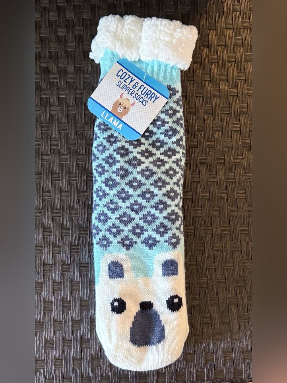 Sherpa Lined Llama Slipper Socks Cozy & Furry Fun Warm Whimsical Non-slip
